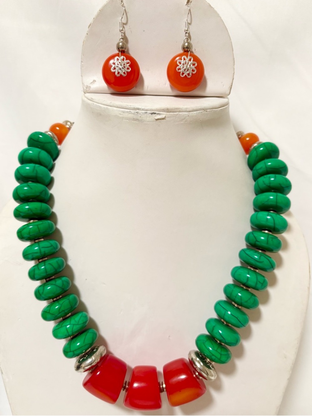 Handmade multicolor Beaded Necklace and Earrings set